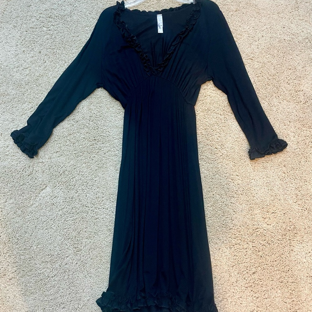 Voll Style Black Ruffled Wrap Dress with Bishop Sleeves